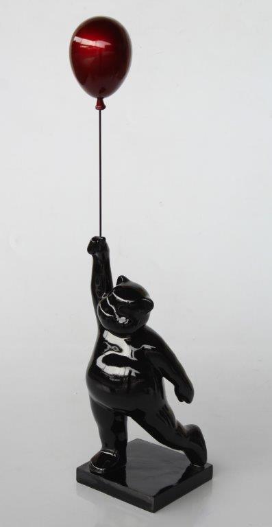 Large Black Bear Holding Red Balloon